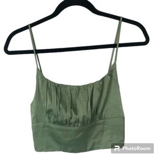 NASTY GAL | Green spaghetti strap crop top with elastic band, Size XS